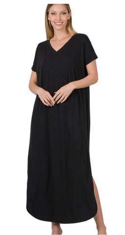 Short Sleeve Maxi Dress in Black