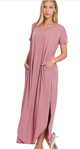 Short Sleeve Maxi Dress in Rose