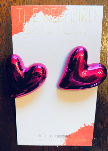 Large Hot Pink Heart Studs