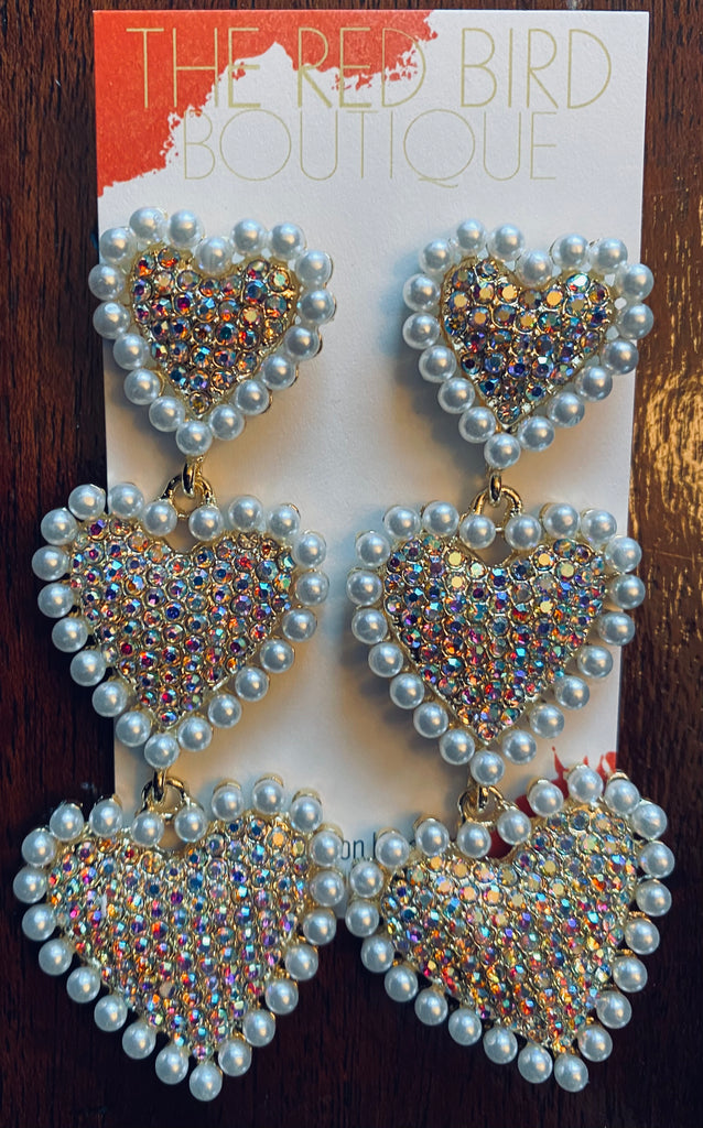 Ivory Beaded Heart Earrings