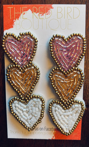 Pink Good Ivory Beaded Heart Earrings