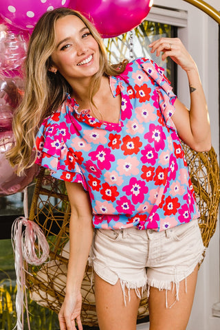 Flower Print V Neck Top