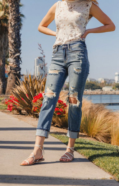 Judy Blue Bleach Splash Boyfriend Jeans