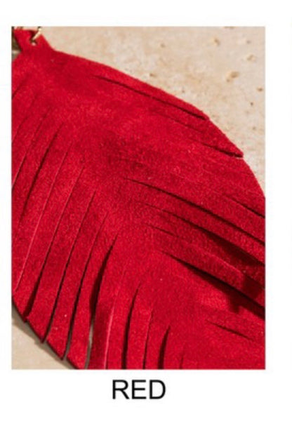 Red Feather Leather Earrings