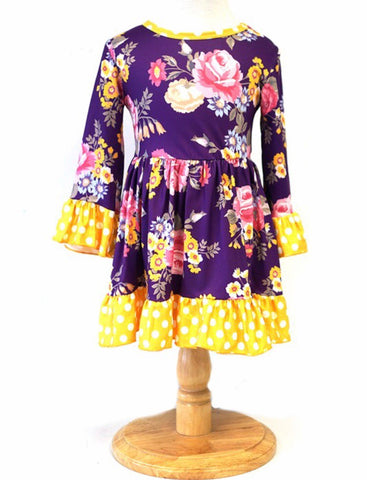 Purple Floral Ruffle Dress