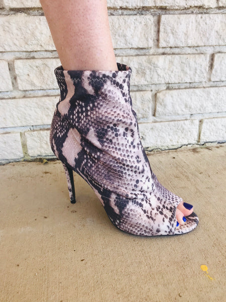 Snakeskin Peep Toe Heels