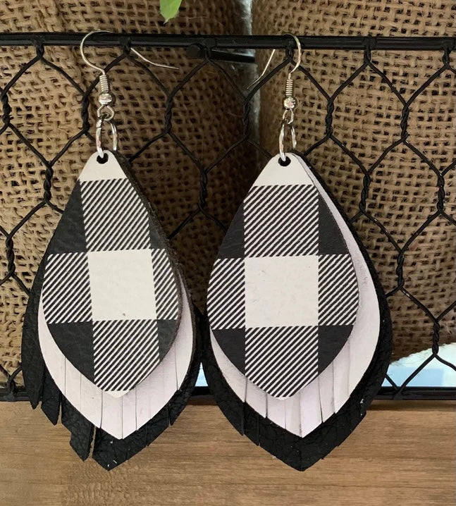 Black/White Plaid Earrings