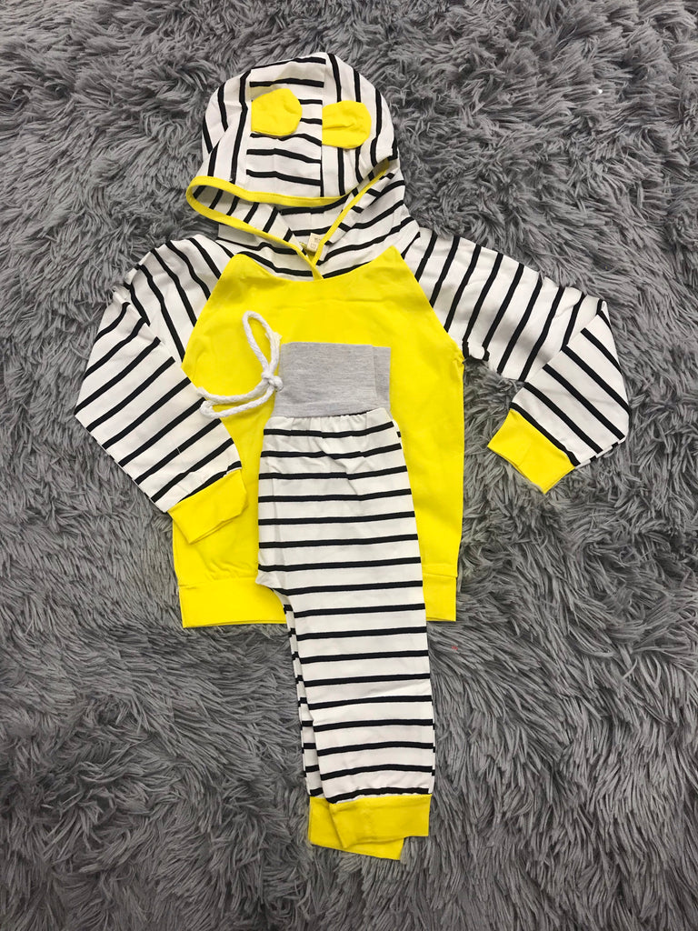 Yellow Stripe Hooded Set