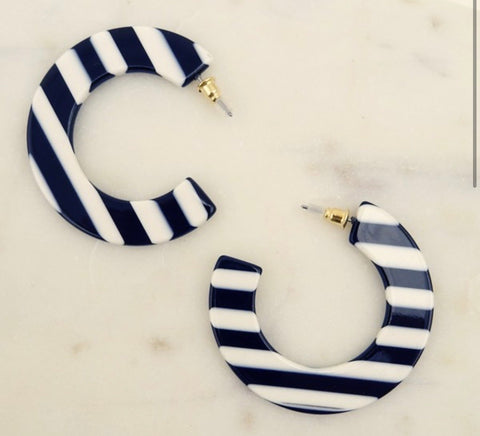 Black & White Stripe Resin Earrings