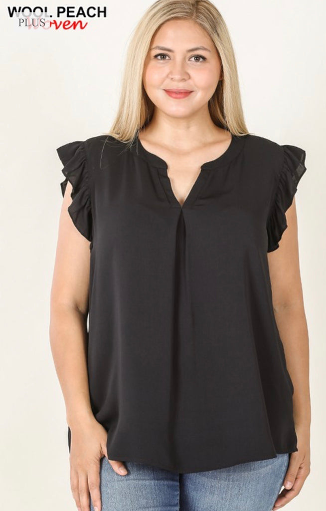 Plus Size Black Ruffle Sleeve Top