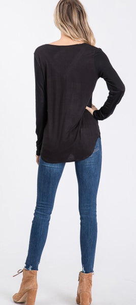 Black Long Sleeve V Neck with Sequin Detail