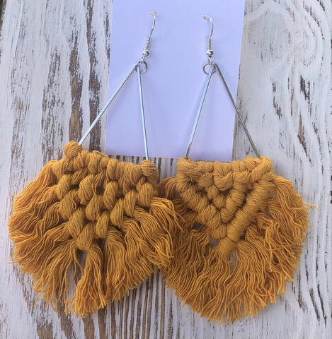 Mustard Fringe Triangle Earrings