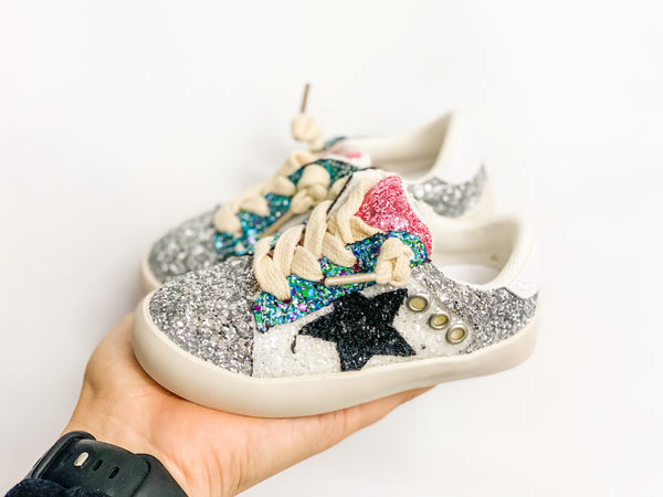 Toddler GG Dupe Star Glitter Sneakers (Silver)