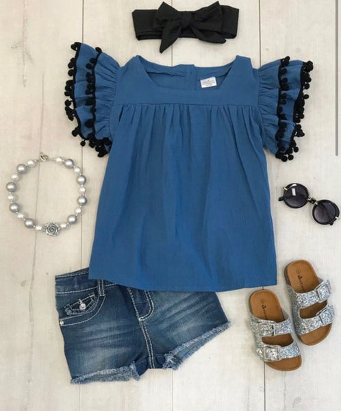 Girls Denim Tassel Top