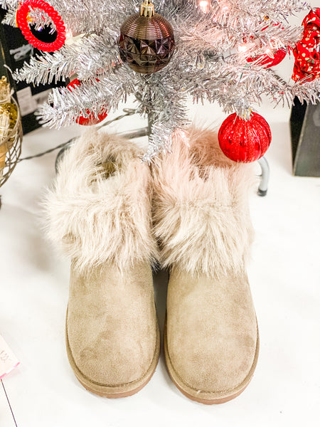 Taupe Fur Bootie Slippers