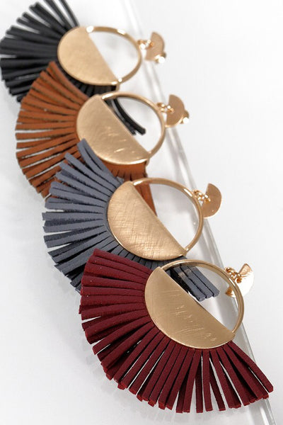 Faux Leather Fan Dangle Earrings