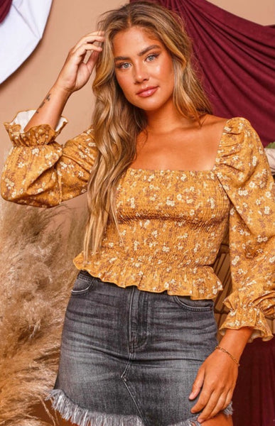 Smocked Mustard Floral Top