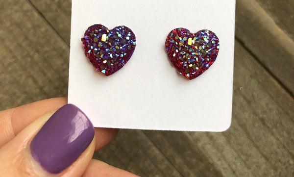 Druzy Heart Earrings