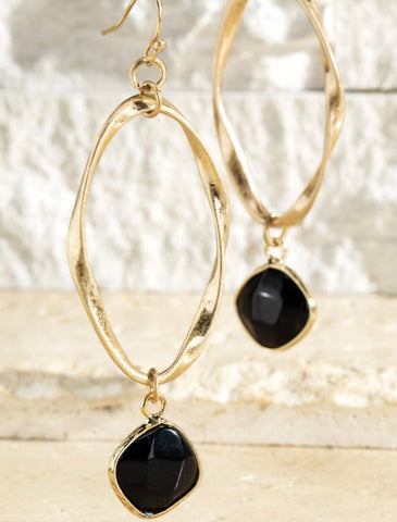 Black Stone Dangle Earrings