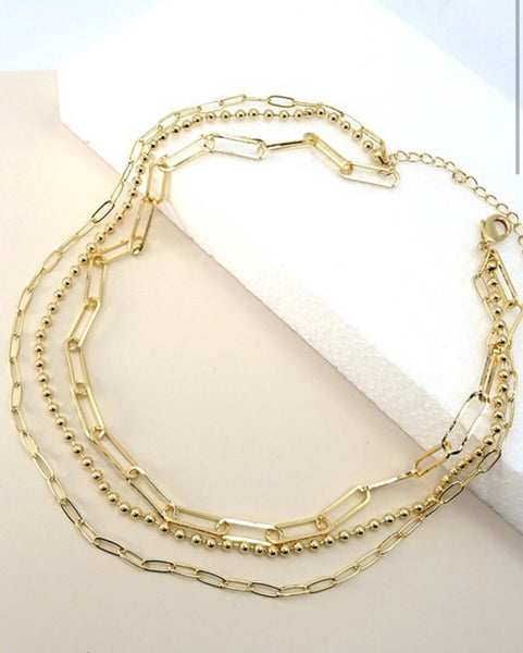 Triple Link Chain with Ball Necklace