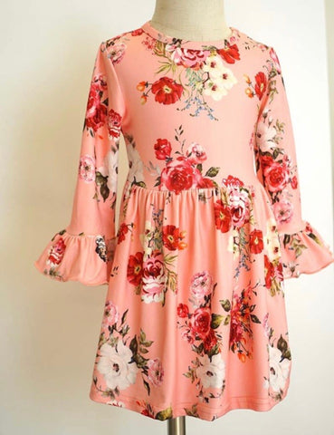 Pink Floral Bell Sleeve Dress