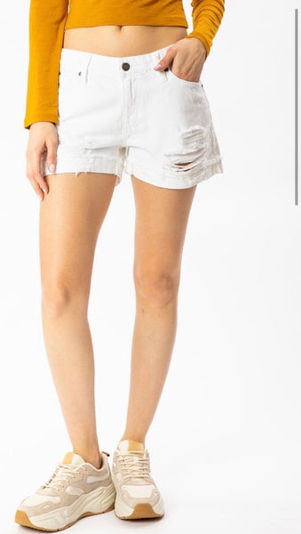 Kan Can White Distressed Shorts