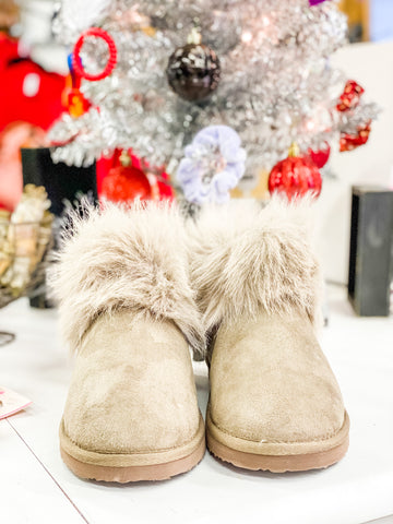 Taupe Fur Bootie Slippers