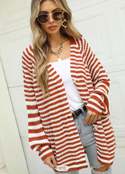 Striped Chunky Knit Cardigan