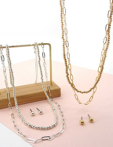 Double Chain Necklace With Earrings