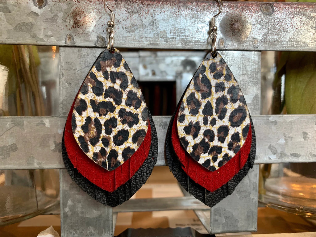 Leopard Triple Fringe Stacked Earrings