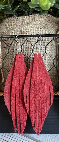 Red Suede Fringe Earrings