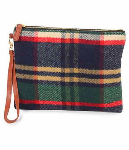 Navy Plaid Clutch Wristlet