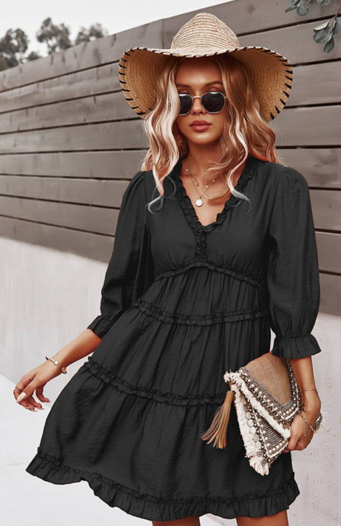 Lace Hem V neck Dress