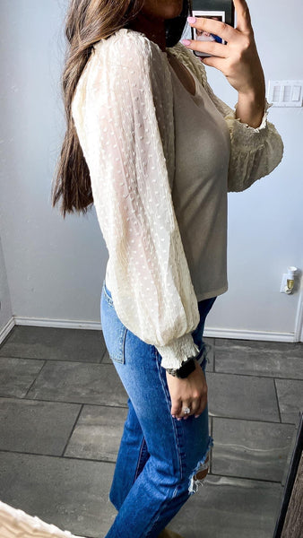 Ivory Sheer Sleeve Top