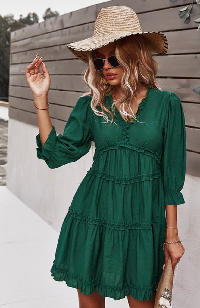 Lace Hem V neck Dress