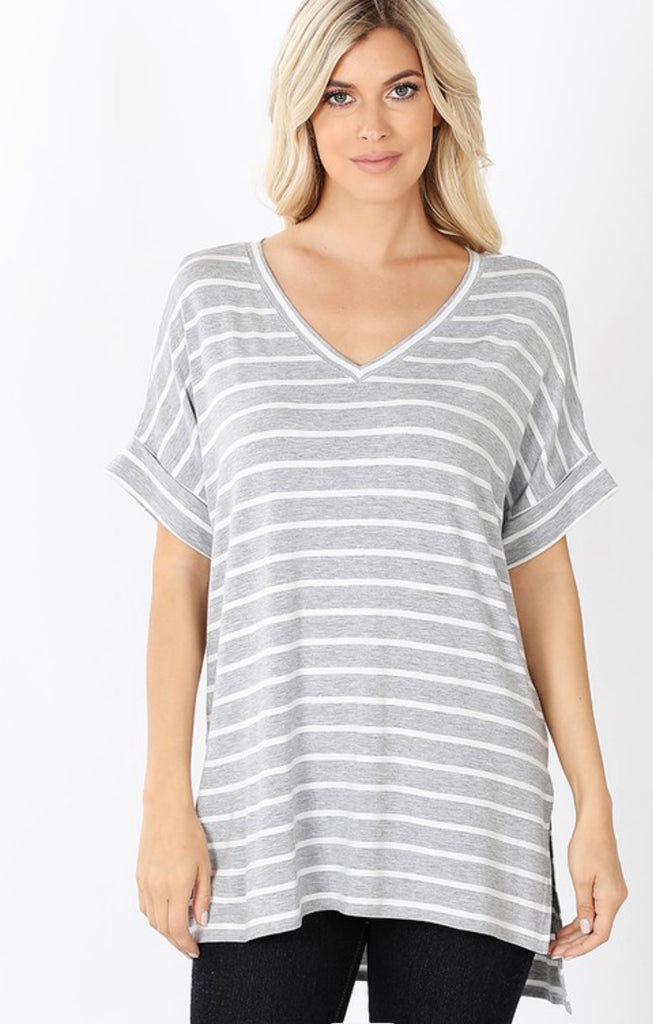 Heather Grey Stripe Top