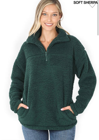 Hunter Green Sherpa Pullover