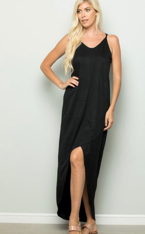 Layered Black High Low Maxi Dress