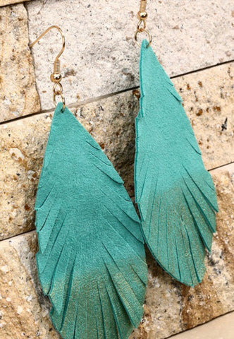 Turquoise Gold Dipped Feather Earrings