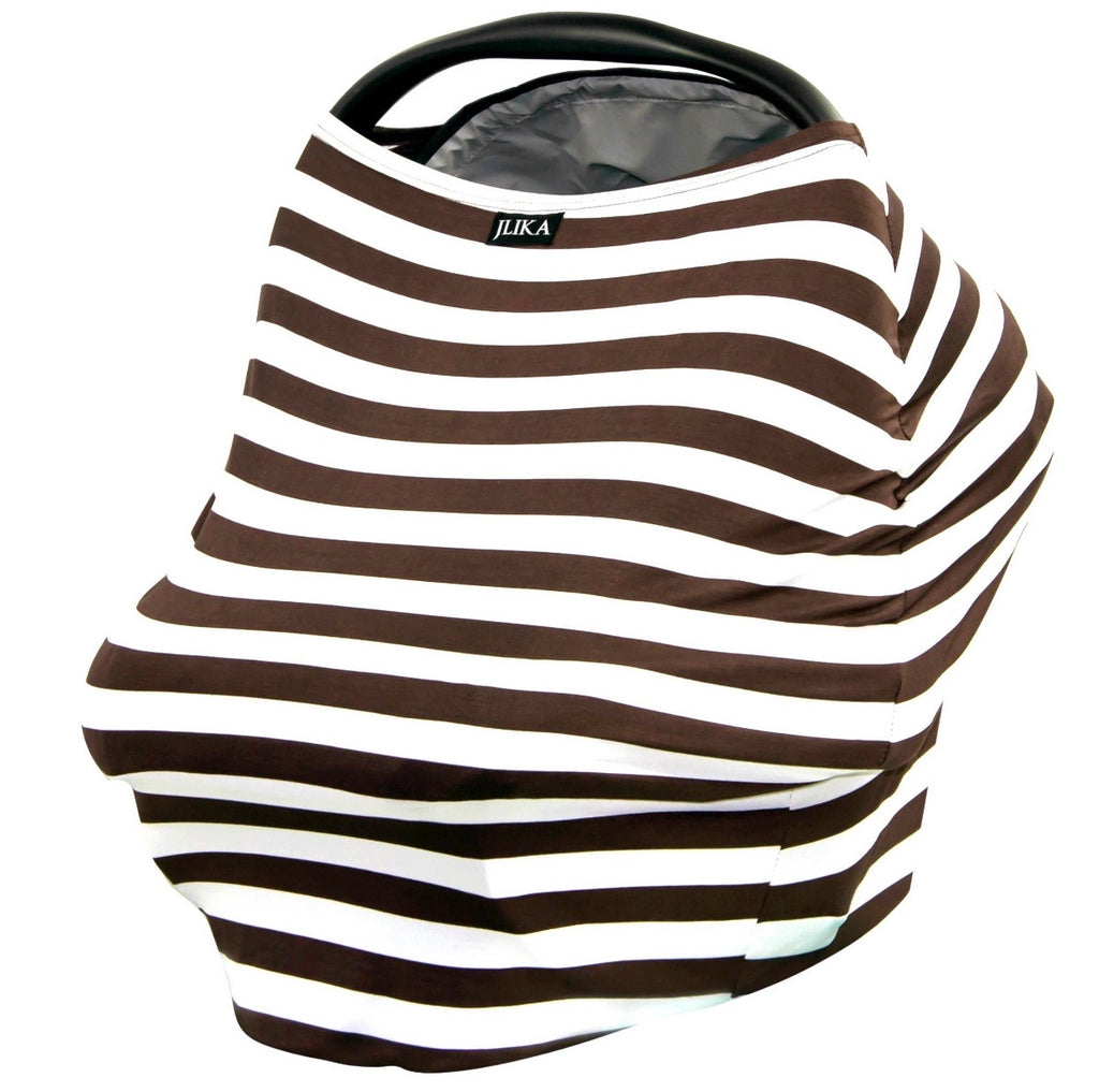 Stretchy Canopy Car Seat Nursing Cover Brown + White Stripe