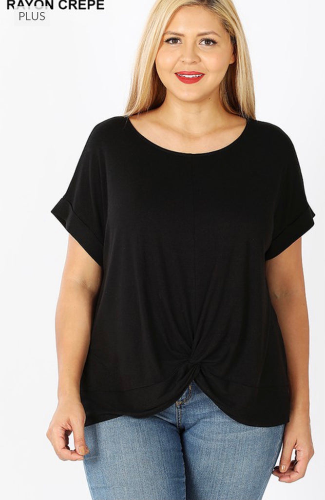 Plus Size Black Knot Front Top