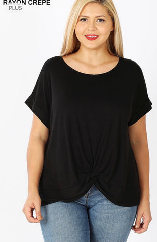 Plus Size Black Knot Front Top