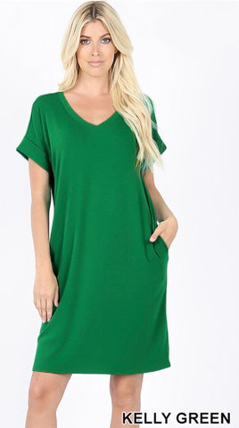 Green Short Sleeve T-shirt Dress