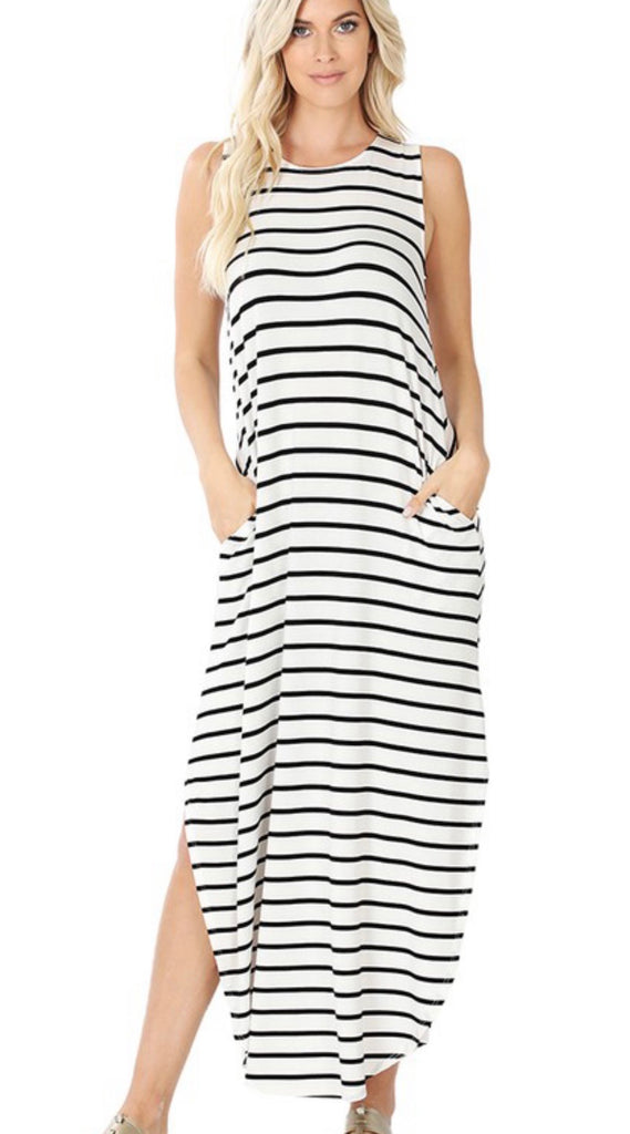 White and Black Stripe Maxi Dress