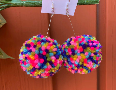 Rainbow Pom Pom Earrings