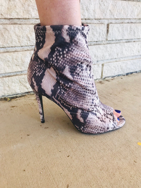 Snakeskin Peep Toe Heels