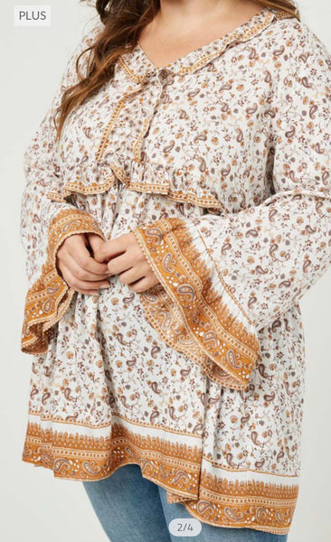 Mustard Paisley Print Tunic Top