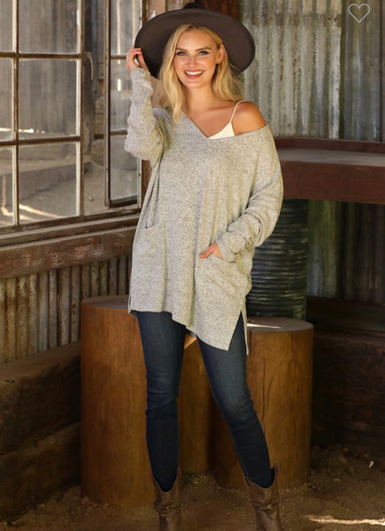 Heather Gray V Neck Tunic Top