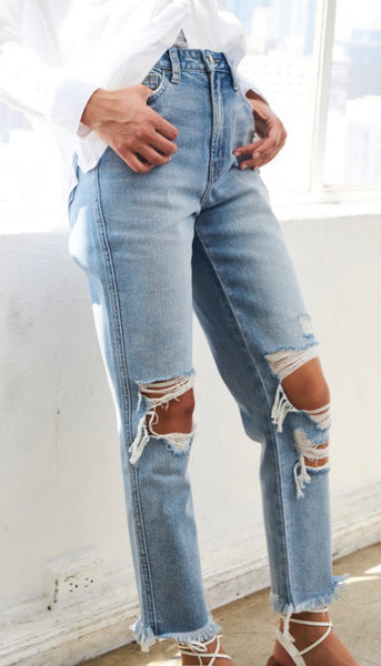 Flying Monkey Super High Rise Distressed Relaxed Straight Jeans