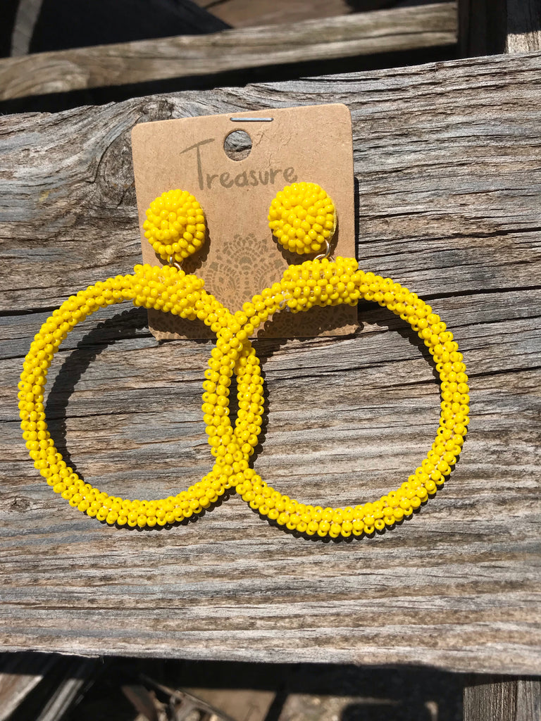 Yellow Beaded Hoops